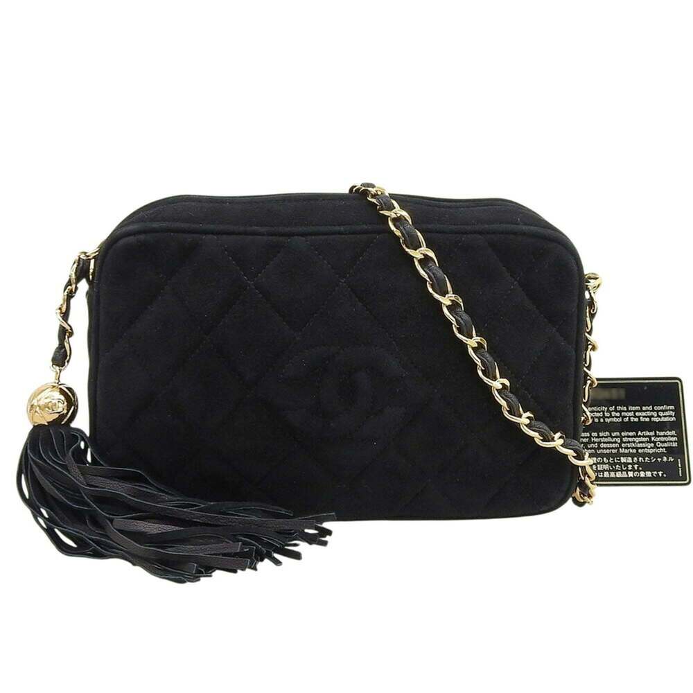 CHANEL No. 3 Coco Mark Chain Shoulder Bag Suede Black